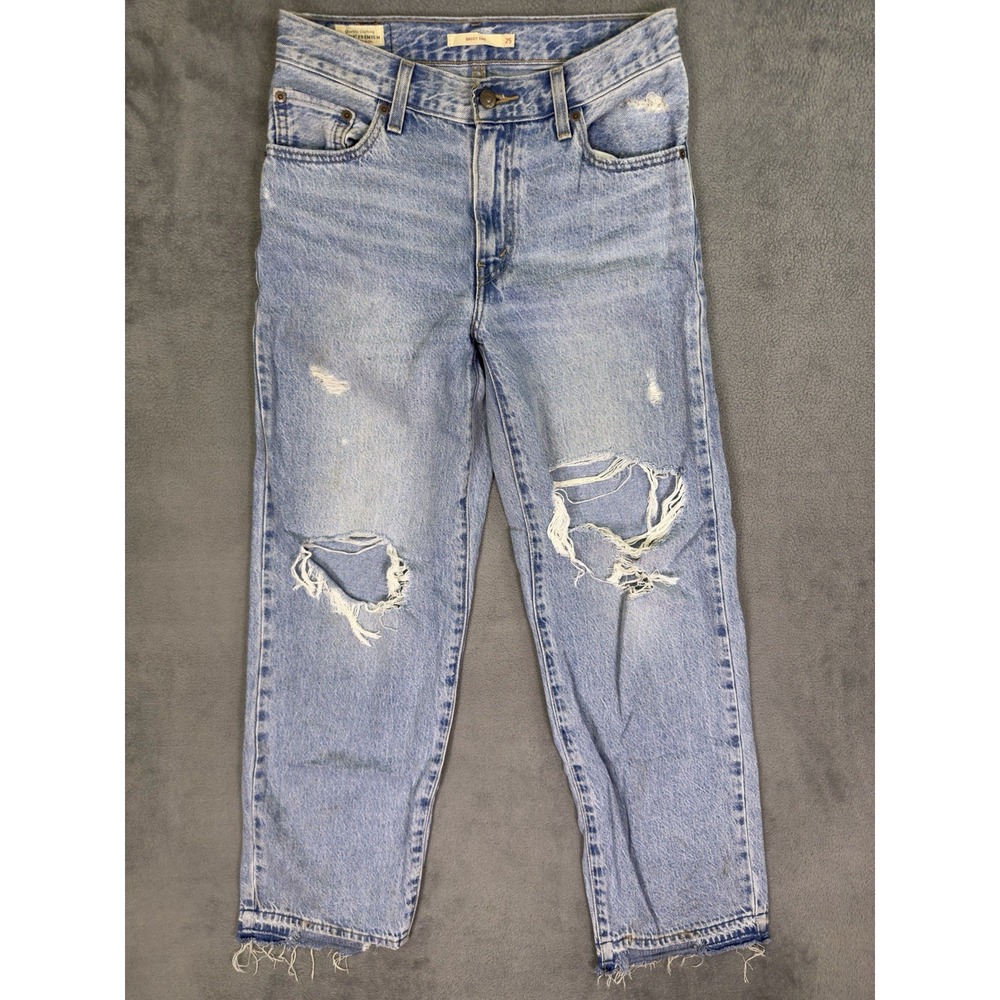 Levis Jeans Womens 25 Blue Baggy Dad Premium Distressed Denim Retro Big E